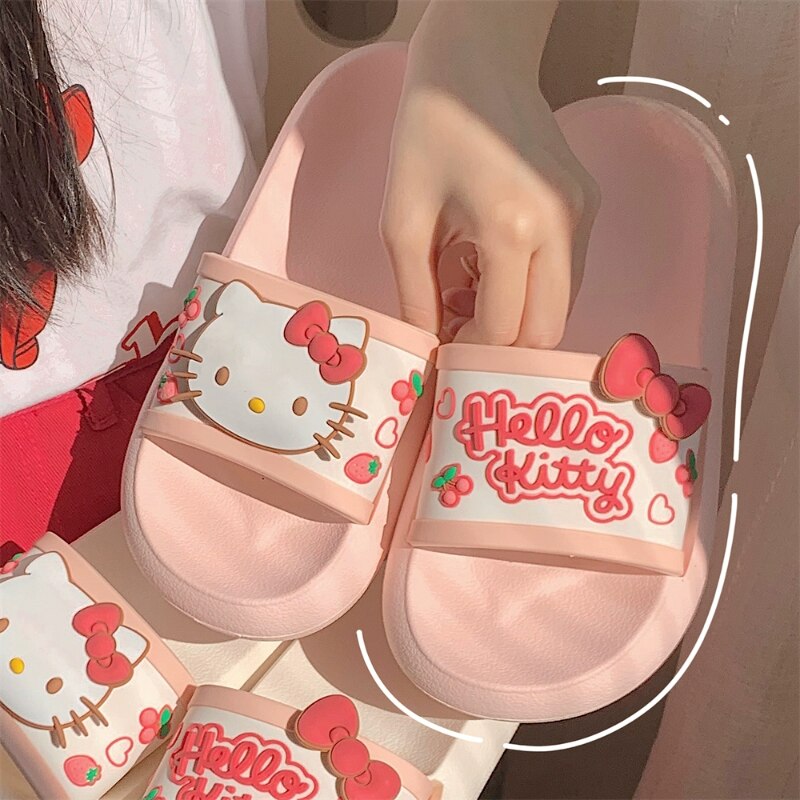 Simple Hello Kitty Anime Cartoon Pink Songgao Sandals Slippers Wedge Heel Clip Feet Thick Bottom Non-Slip Slippers Kids Gifts