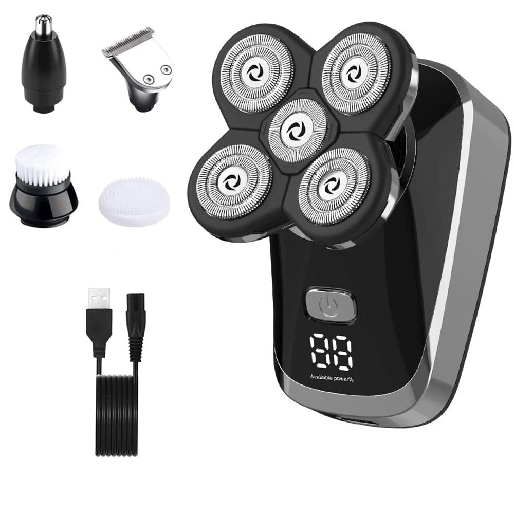 Hair Trimmer Clippers Cordless USB Rechargeable Electric Shaver for Men 6 in 1 Bald Head Rotary Grooming Kit with Beard Razors