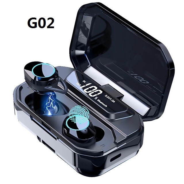 G02 TWS Bluetooth 5.0 Stereo Earphone Touch Wireless Earphones IPX7 Waterproof Earphones 3300mAh LED Display Smart Power Bank