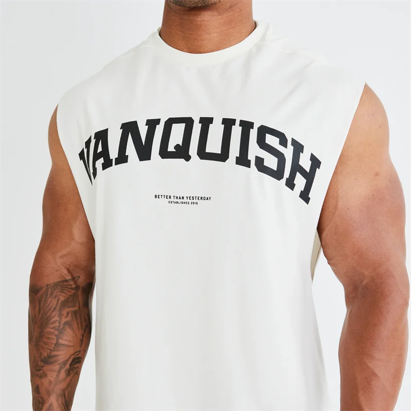 Summer New Men Vest Sports Fitness Cotton Round Neck Printed Sleeveless T-Shirt Jogger Gym Running Basketball Training Clothes