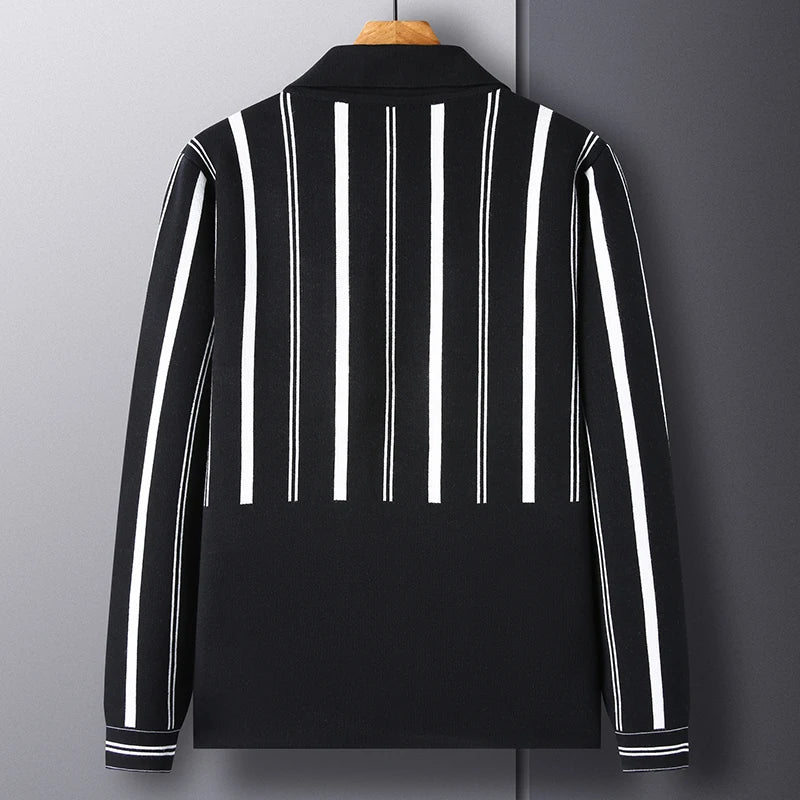 High end brand color contrast men's knitted cardigan autumn and winter new fashion exquisite stripe casual fashion sweater coat