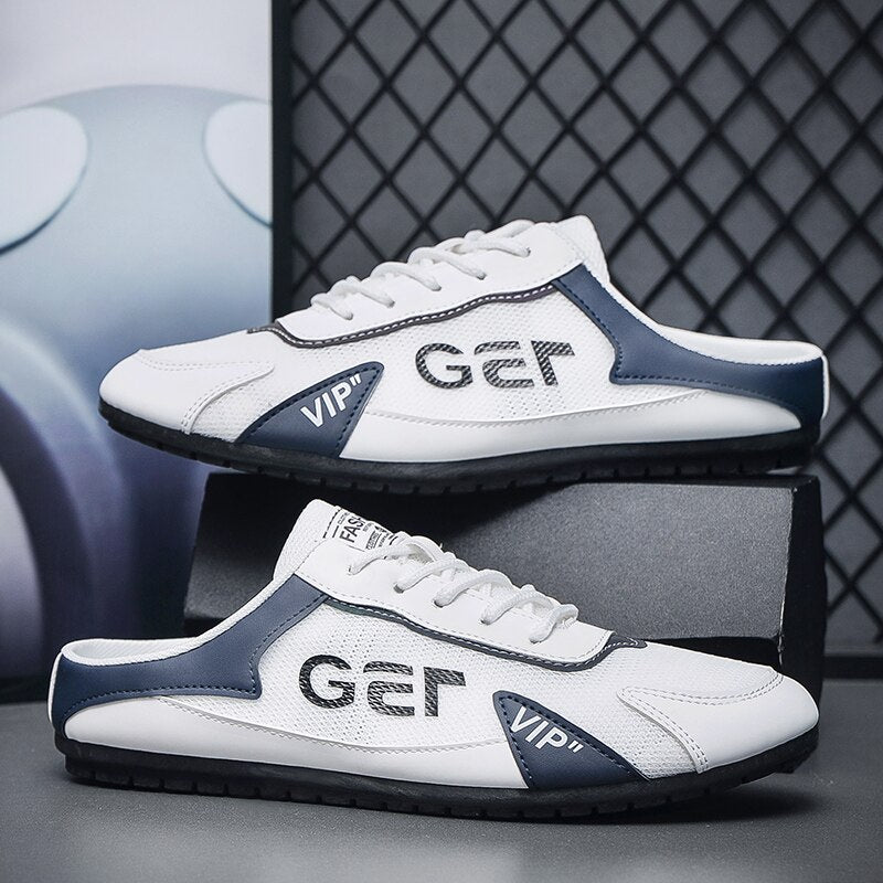 Fashion Summer Non-slip Men Vulcanize Shoes Half Slippers Mesh Cloth Shoes For Man Driving Shoe Male Comfortable Flat Footwear