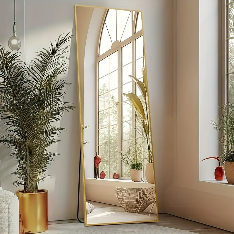Arched Full Length Mirror, Full Body Mirror with Stand, Hanging or Leaning for Wall, Aluminum Alloy Thin Frame Floor Standing
