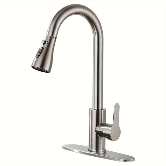 ECLERBC Single Handle High Arc Brushed Nickel Pull Out Kitchen Faucet, Single Level Stainless Steel Kitchen Sink Faucets With Pull Down Sprayer For Kitchen Bathroom (Brushed Nickel)