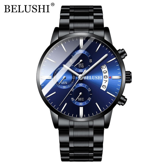 BELUSHI Mens Watches Full Steel Chronograph Waterproof Sport Quartz Watch Men Top Brand Luxury Wristwatches Relogio Masculino