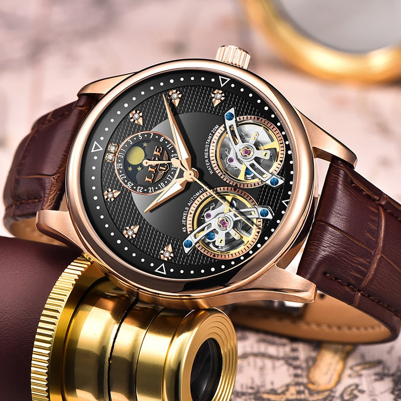 Reloj LIGE Men Watch Mechanical Tourbillon Luxury Fashion Brand Leather Male Sport Watches Men Automatic Watch Relogio Masculino