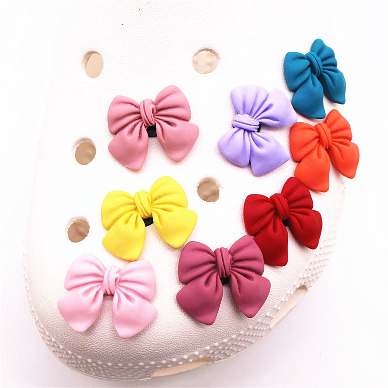 Novelty 1pcs Bowknot Clog Croc Charms Red Blue Pink Yellow Purple BOW PVC Shoe Accessories Decorations for Couples Kids Gifts