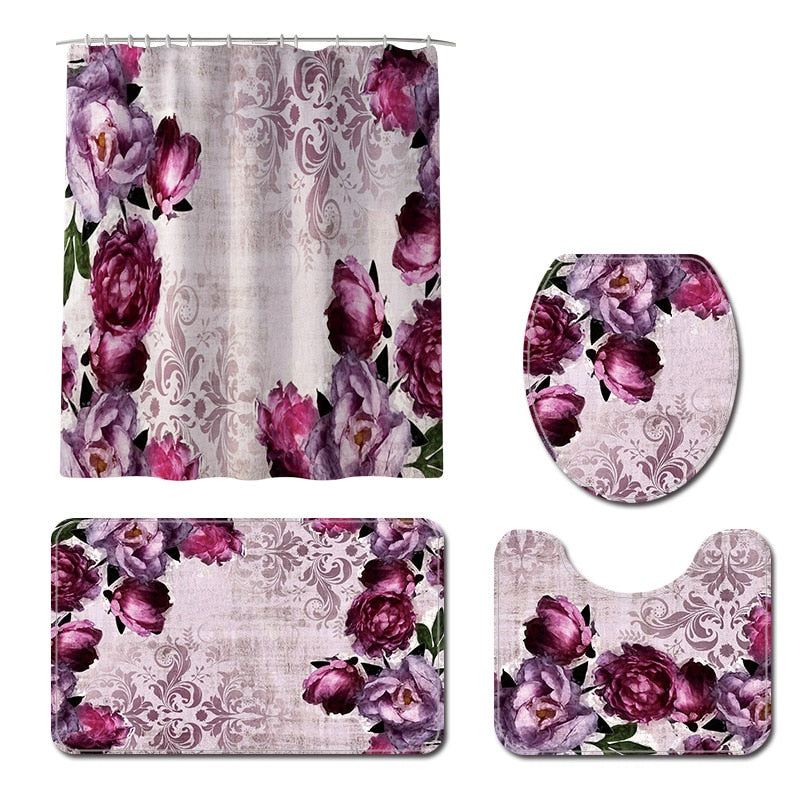 Bathroom Carpet Rug Bath Mat and Shower Curtain Set Bathroom Toilet Rug Bath Mats Home Decor Shower Floor Foot Rug Bathroom Mats