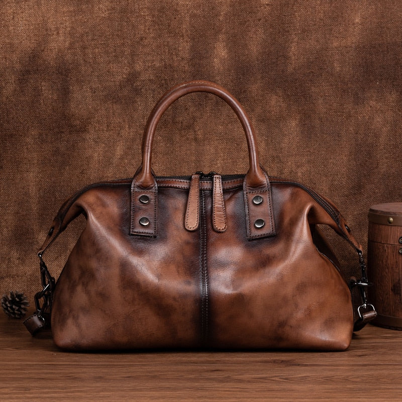 2022 New Hand Painted Women Handbag Luxury Genuine Cowhide Leather Dumpling Bag Large Capacity Vintage Top-handle Bag For Female