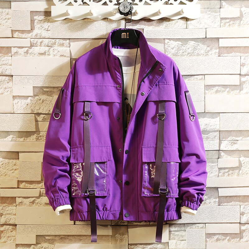 Men Military Bomber Jacket Ribbons Pockets New Spring Autumn Mens Streetwear Fashion Coat Casual Jackets Man Outwear