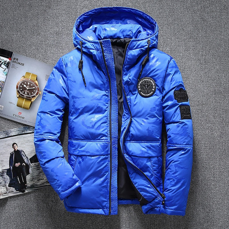 Winter Down Parkas Jacket Men, Windbreaker White Duck Down Parkas, Snow Camouflage Hooded Thicken Warm Jackets Overcoat -20 Degree
