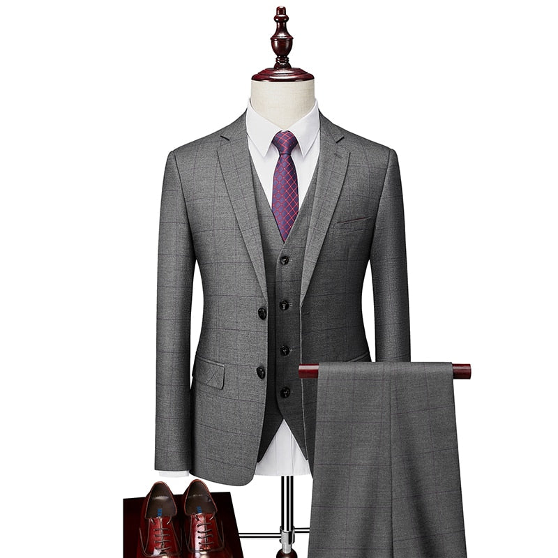 TIAN QIONG Plaid Suits Men 2020 New Style Designer Suits Slim Fit Wedding Suits for Men 3 Pieces Suit (Jacket+Pants+Vest)