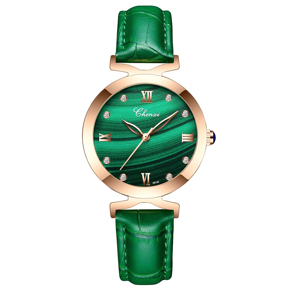 CHENXI Top Brand Luxury Women Elegant Quartz Watch Malachite Green Casual Waterproof Leather Ladies Wristwatch Relogio Feminino