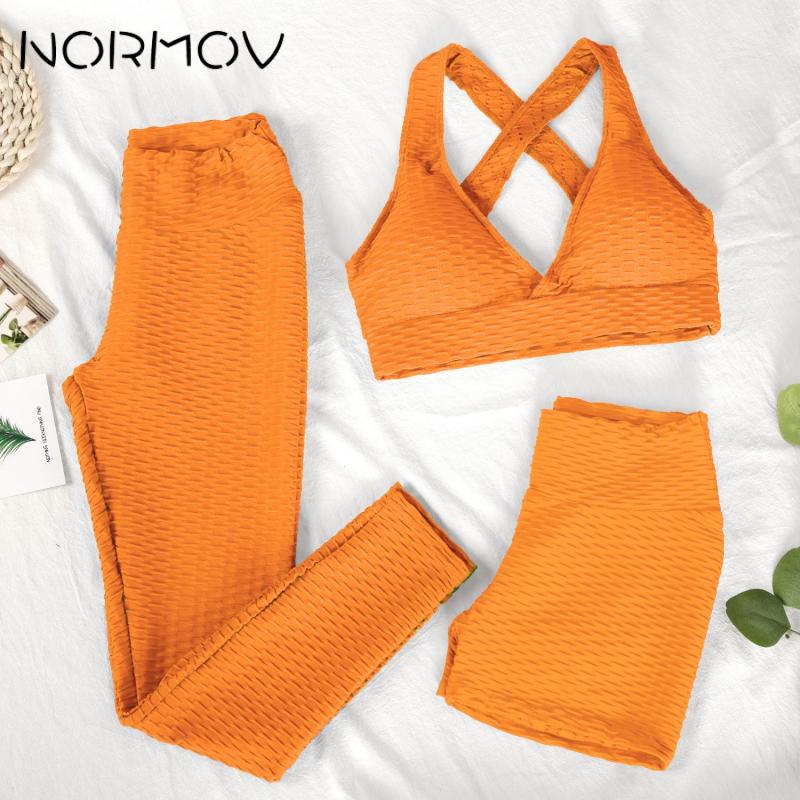 NORMOV Anti Cellulite 2/3PCS Long Seamless Yoga Set Gym Set Women Fitness High Waist Leggings Shorts Bra Skinny Sports Set Gym