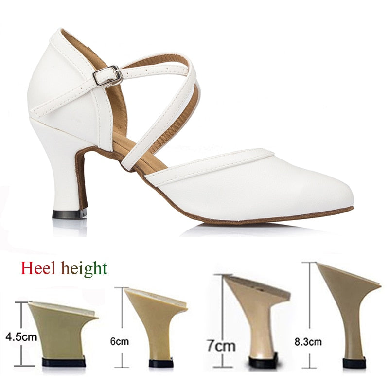 Women&#39;s Latin Dance Shoes White Wedding Banquet Ballroom Tango Salsa High-Heeled Professional Sneakers Dance Sneakers