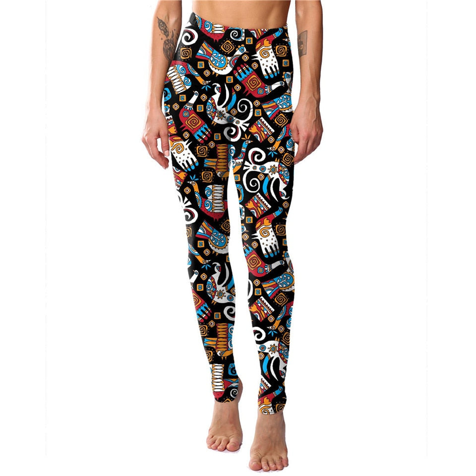 2021 New Cartoon Fitness Women Leggings Cat Print Elastic Leggins High Quality Polyester Plus Size Ankle-Length Pants Leggings