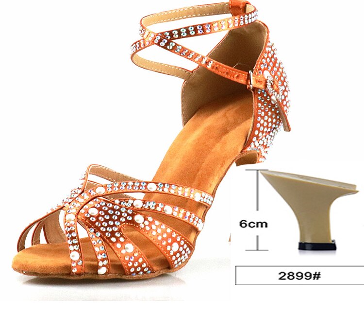 WUXIJIAO Women Latin Dance Shoes Rhinestones Soft Bottom Salsa Shoes For Dancing Ladies Sandals Women&#39;s Wedding Hight Heels 7.5C