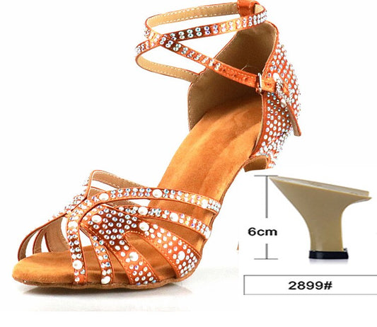 WUXIJIAO Women Latin Dance Shoes Rhinestones Soft Bottom Salsa Shoes For Dancing Ladies Sandals Women&#39;s Wedding Hight Heels 7.5C