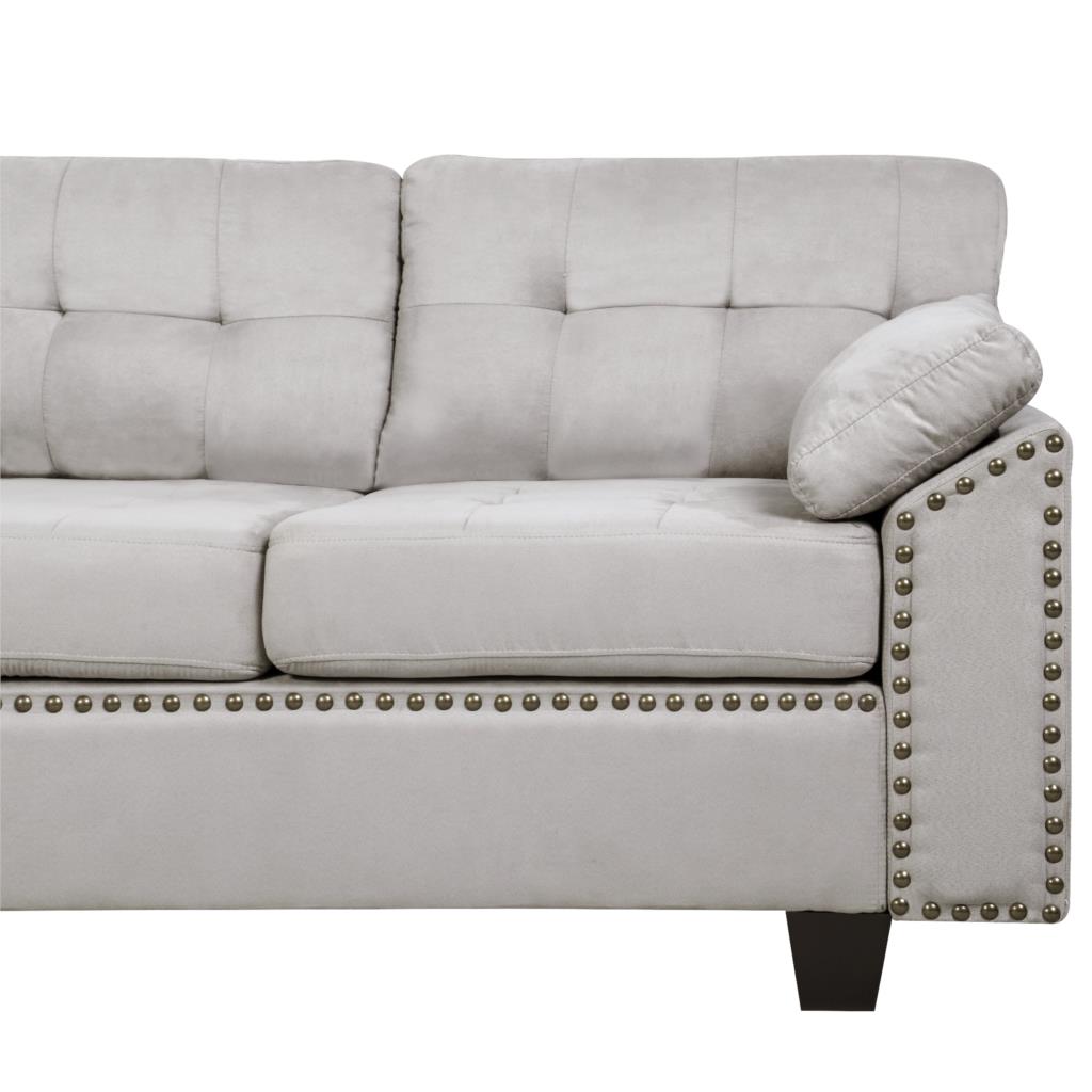 Sectional Sofa Set With Chaise Lounge And Storage Ottoman Nail Head Detail Grey