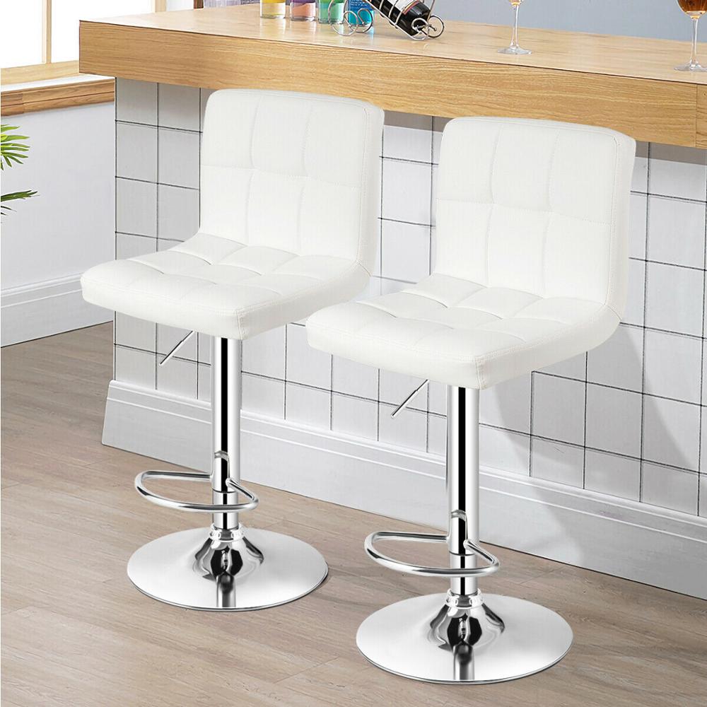Set of 2 Adjustable Bar Stools PU Leather Swivel Kitchen Counter Pub Chair HW66492