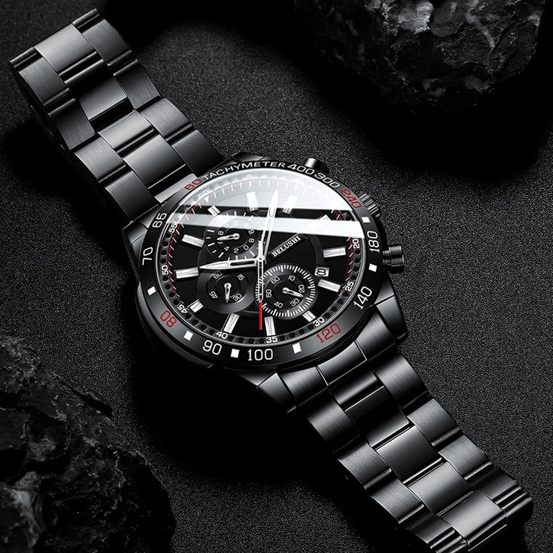 BELUSHI Top Brand Luxury Men Watch Fashion Sport Waterproof Quartz Watches Men Stainless Steel Chronograph New Relogio Masculino