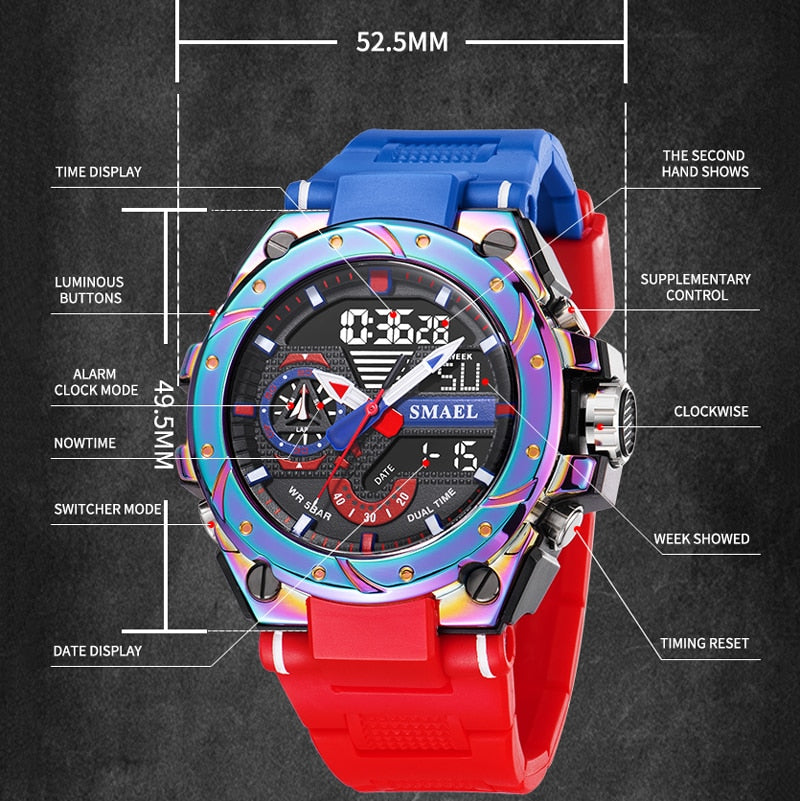 SMAEL Top Brand New Men Military Watch Sport Waterproof Dual Display Clock Male LED Quartz Digital Wrist Watch Relogio Masculino