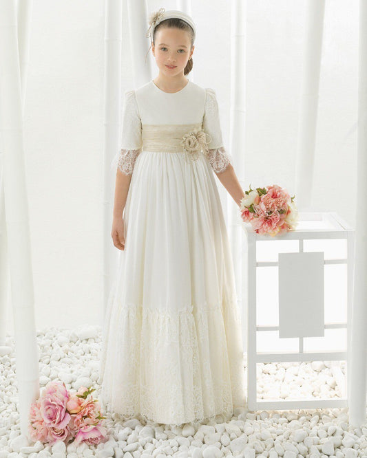 Chiffon Lace Half Sleeve first communion dresses for girls Flower Girl Dresses for weddings Girls pageant Birthday dresses