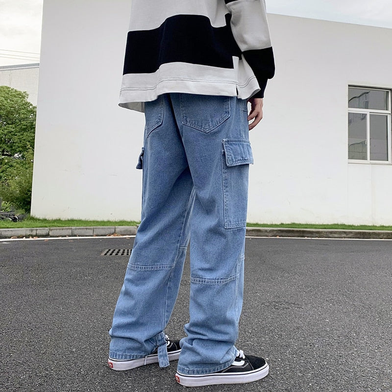 Men Wide Leg Jeans Hip Hop Casual Men&#39;s Straight Baggy Denim Pants Streetwear Skateboard Pant Neutral Trousers Plus Size S-5XL