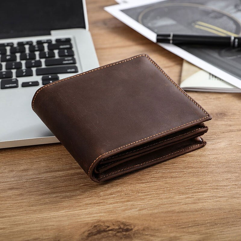 New RFID Protection Genuine Leather Wallet Men Short Coin Wallet Card Holder Purse Matte Leather Male Wallet Zipper Pocket