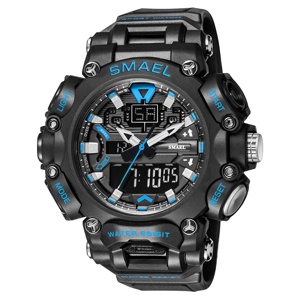 SMAEL Youth Fashion LED Digital Watch Men Alarm Shockproof Dual Wristwatches Chrono Waterproof Big Clock Mens Watches Cool Hour