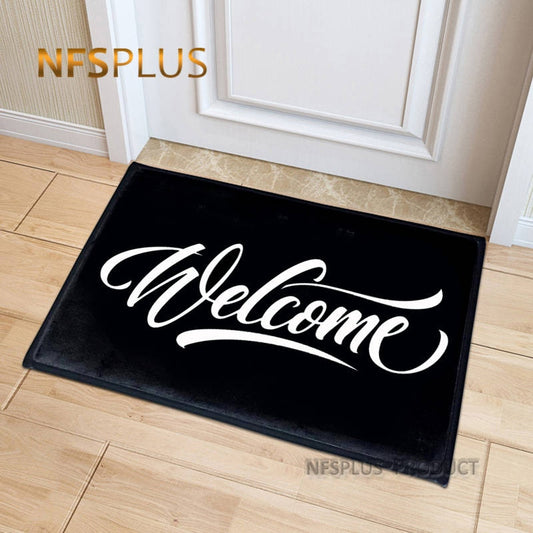 Welcome Front Door Mat Carpet Flannel Fabric Suede Anti-Slip Floor Mat Rug Home Decorative Custom Indoor Doormat for Entrance