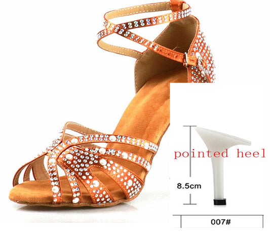 WUXIJIAO Women Latin Dance Shoes Rhinestones Soft Bottom Salsa Shoes For Dancing Ladies Sandals Women&#39;s Wedding Hight Heels 7.5C