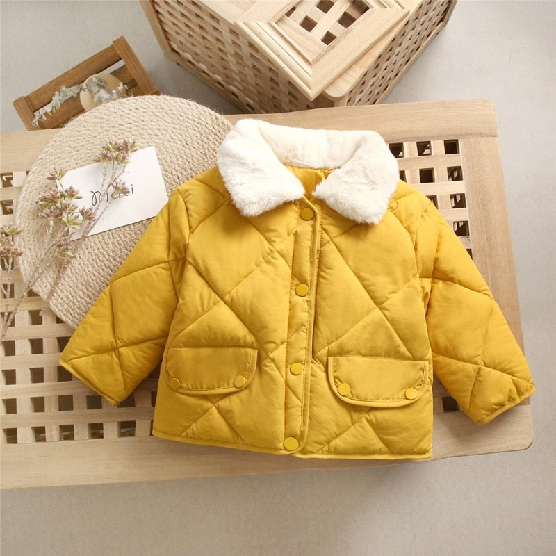 2022 New Winter Children&#39;s Warm Cotton Jackets Rabbit Fur Collar Coats Baby Short Quilted Jacket Kids Clothes Girl Boy Outerwear