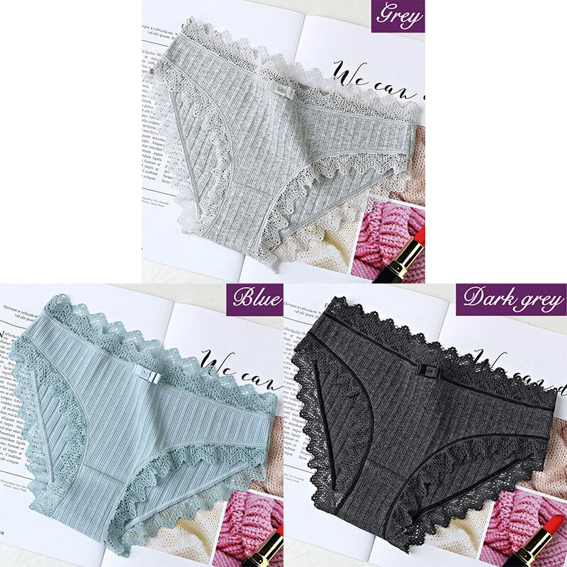 3Pcs Cotton Panties Female Underpants Sexy Panties For Women Lace Briefs Underwear Comfortable Ladies Pantys Lingerie 6 Color