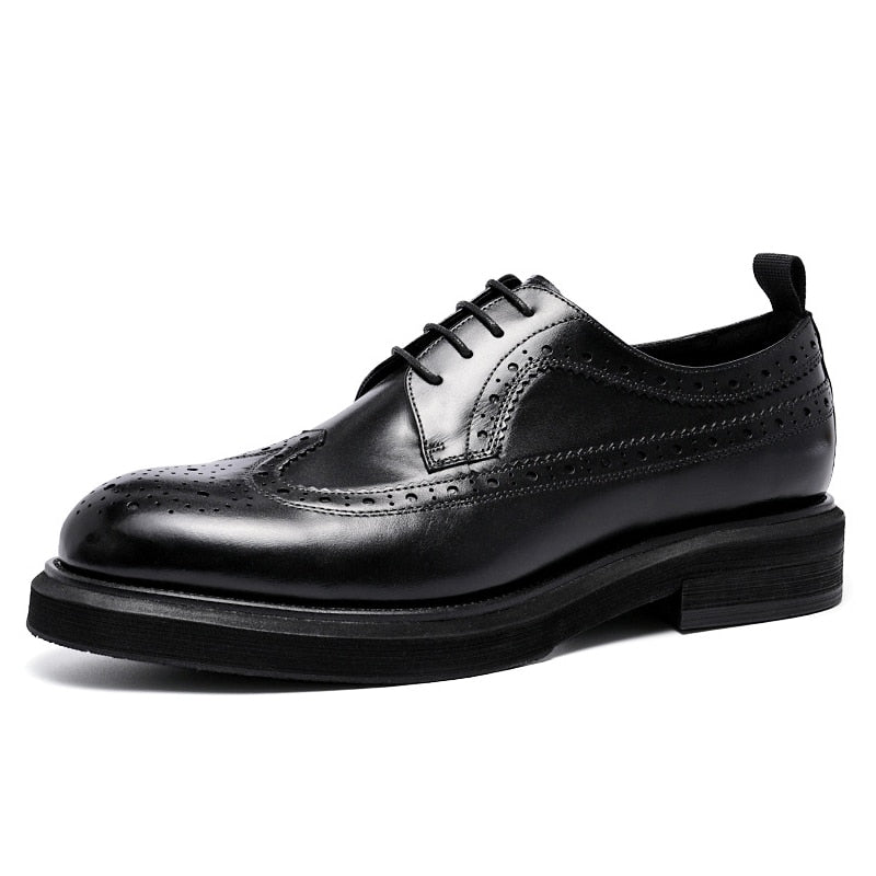 Handmade Leather Best Shoes, Men Summer New Brogue Carved Business Dress Shoe, Men Black Casual Increase British Lace-Up Oxford shoes