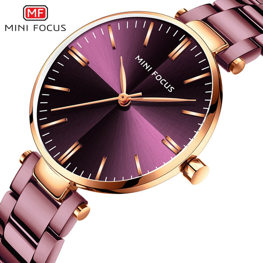 MINIFOUCS Women Watches Simple Ladies Steel Watch Ladys Purple Quartz Waterproof Watches Female Luxury Brand Fashion Clock Girl