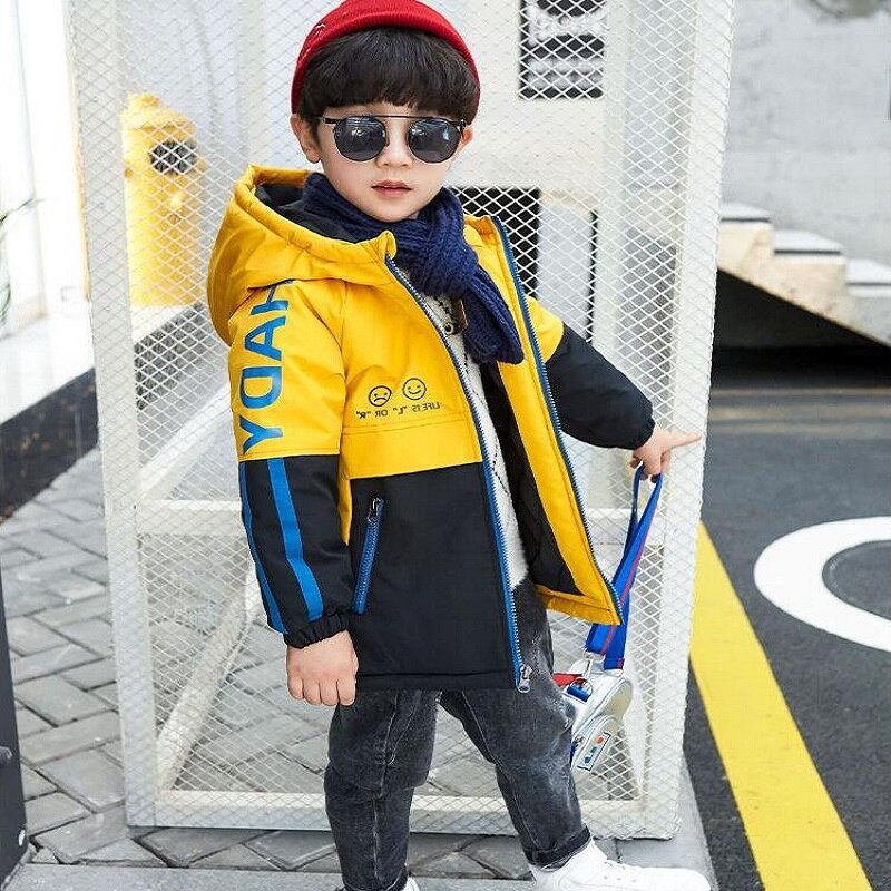 Fashion Thicken Hoodned Boys Coat Autumn and Winter Children Outwear Cotton-Padded Tops Clothes Jackets Boys 3-11Years Old