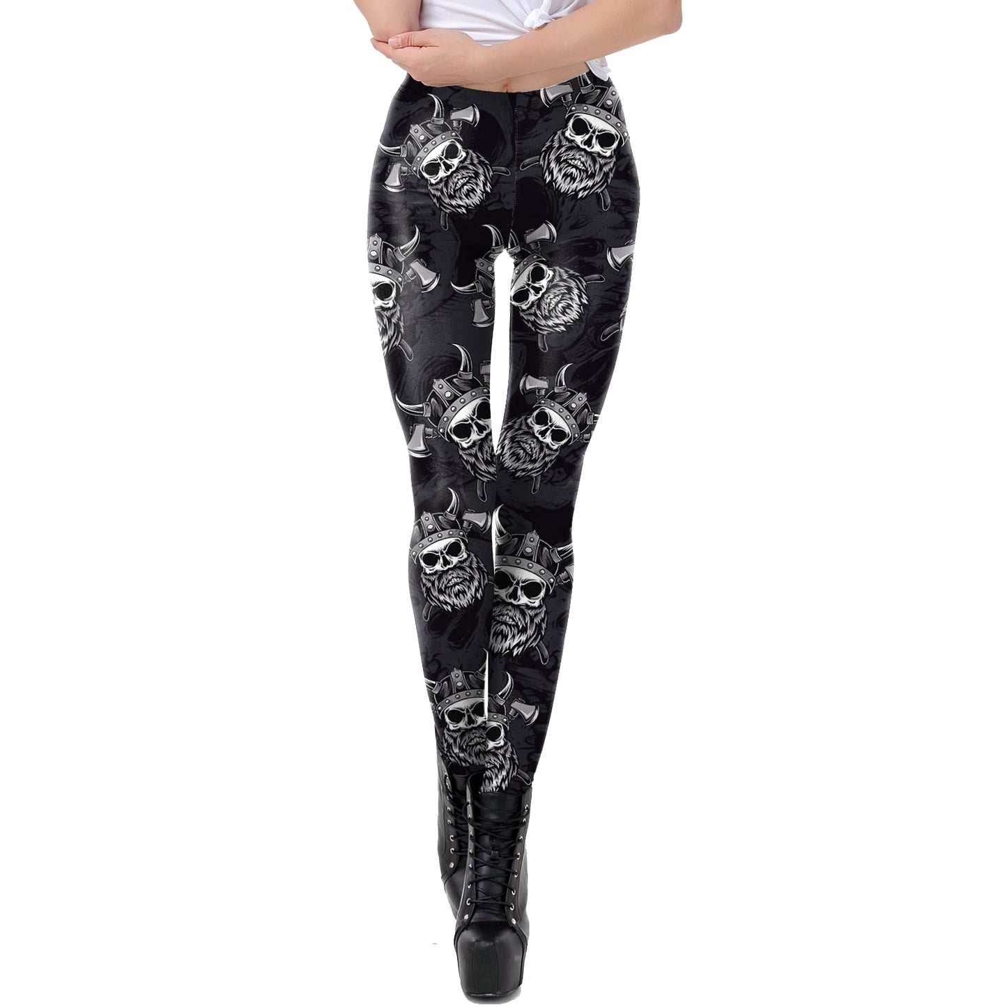[You&#39;re My Secret] Brand Hot Sale Leggings Gothic Skull Punk Women Legging Retro Mid Waist PUSH UP Leggins Workout Ankle Pants