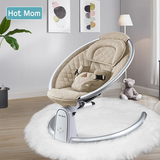 Electric Baby Bouncers with Bluetooth and Five Gear Swing,Hot Mom Intelligence Timing Baby Swing,Pure Cotton Baby Rocker Cardle