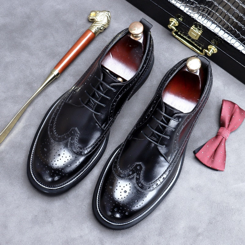 Handmade Leather Best Shoes, Men Summer New Brogue Carved Business Dress Shoe, Men Black Casual Increase British Lace-Up Oxford shoes
