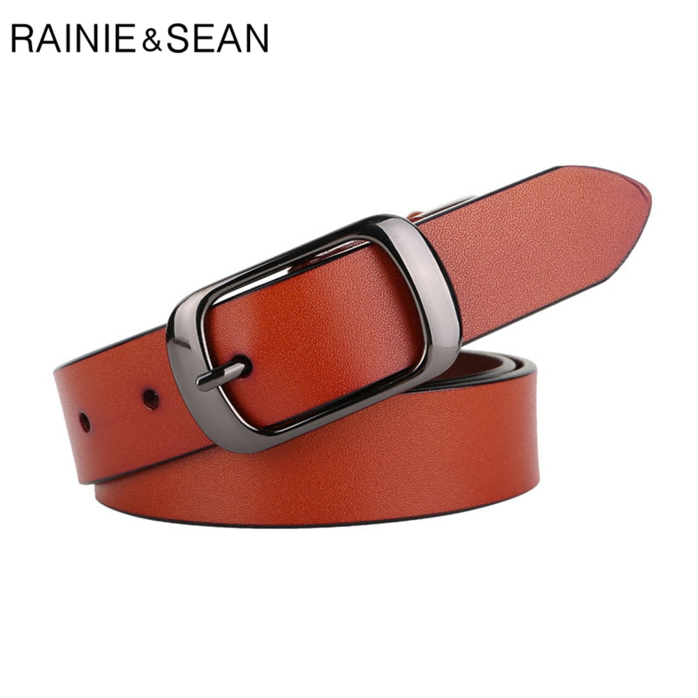 RAINIE SEAN White Belt Women Cowskin Genuine Leather  Women Belt High Quality Brand Buckle Ladies Belts for Jeans 110cm