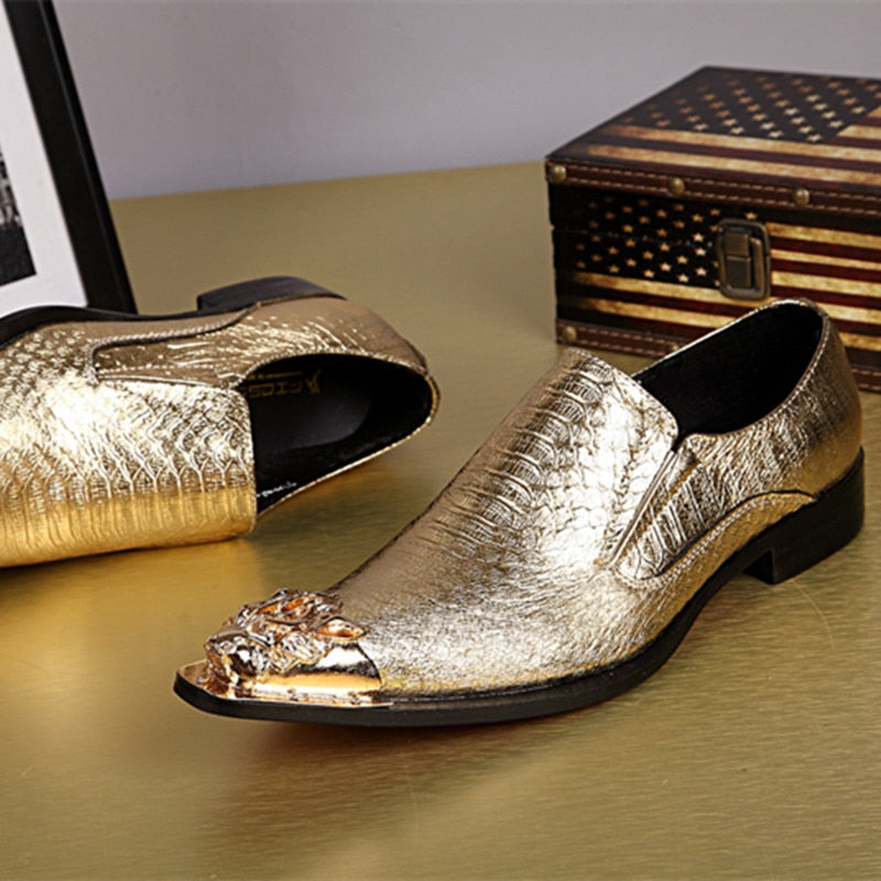 Shoes Men Classic Dress Loafers outdoor fashion Slip On Formal Leather Shoes For Men gold club party Business Shoes men