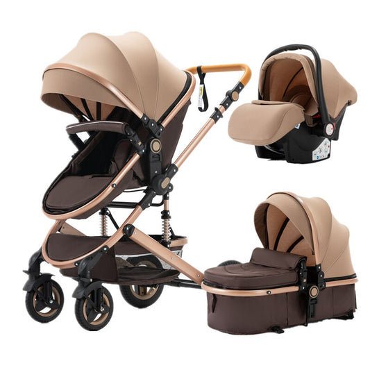 3 in 1 Baby Stroller with Car Seat Luxurious Environmentally Materials Four-wheel Shock Absorption Freeshipping 7-day Delivery