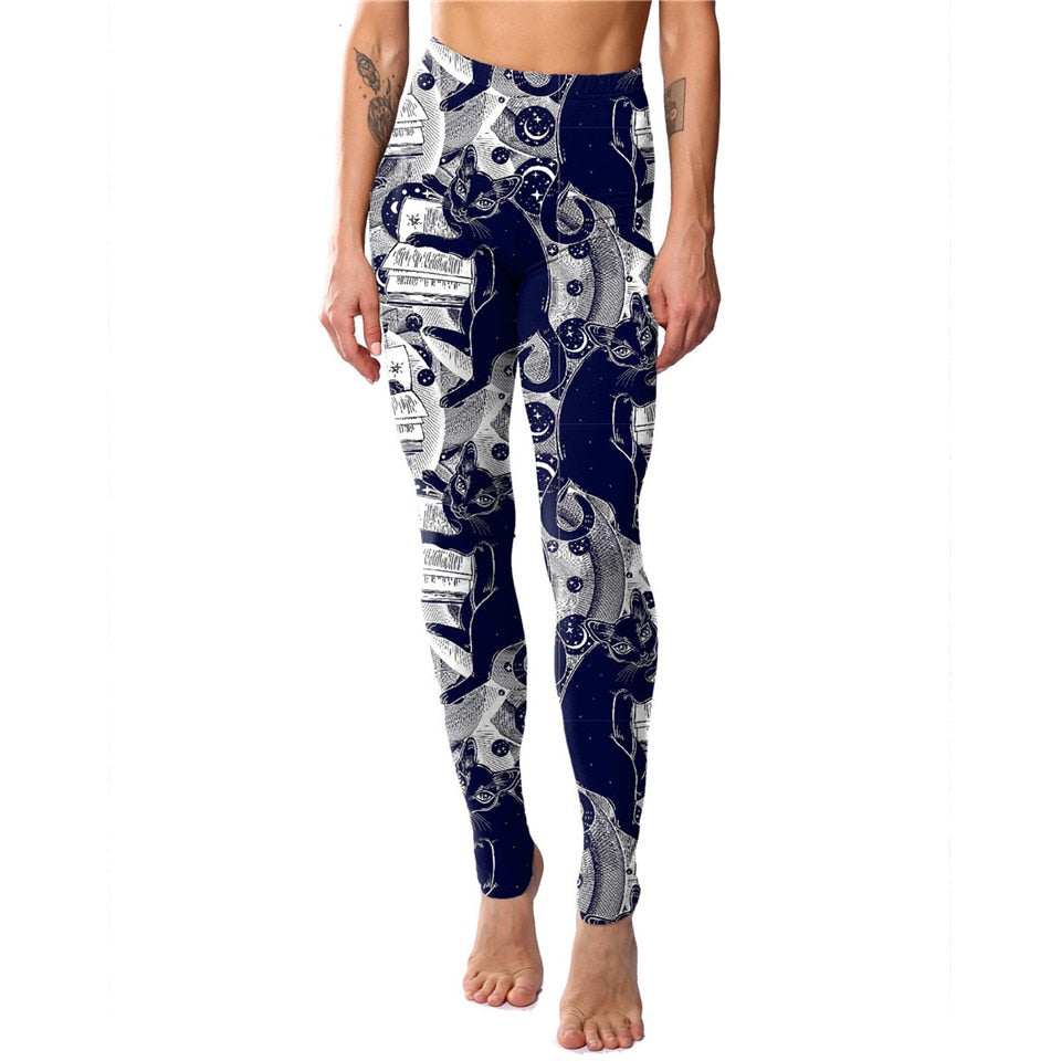 2021 New Cartoon Fitness Women Leggings Cat Print Elastic Leggins High Quality Polyester Plus Size Ankle-Length Pants Leggings