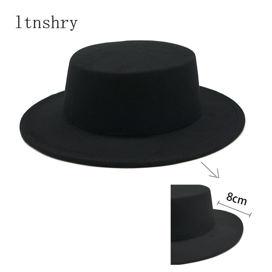 New Fashion 8CM Big side adult Vintage Wide Brim Felt Bowler Hats Floppy Cloche Fedora Cap Hat Band Bowler Elegant female hat