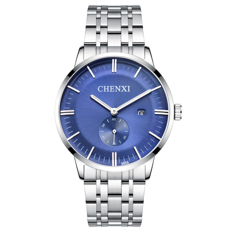 CHENXI Lover&#39;s Wristwatches Women Fashion Watches Men or Lady Quartz Watch Silver Stainless steel Waterproof Clock Date Watches