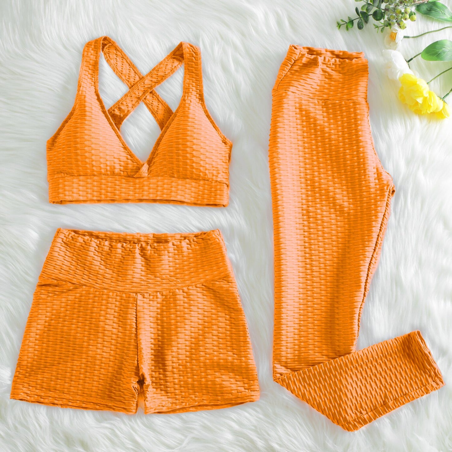 NORMOV Anti Cellulite 2/3PCS Long Seamless Yoga Set Gym Set Women Fitness High Waist Leggings Shorts Bra Skinny Sports Set Gym