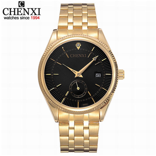 CHENXI Gold Watch Men Watches Top Brand Luxury Famous Wristwatch Male Clock Golden Quartz Wrist Watch Calendar Relogio Masculino