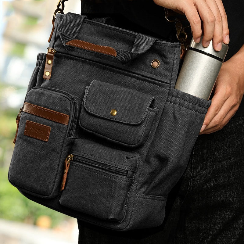 Business Men Canvas Handbag Casual Large Crossbody Shoulder Bag Vintage Tote Male Office Handbags Retro Brown Satchel Bags XA74C