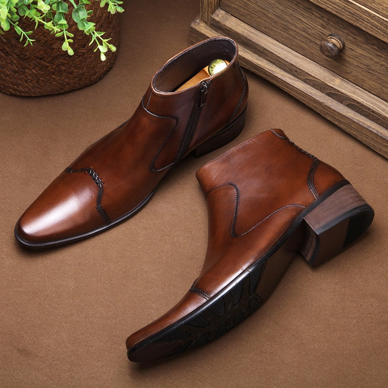 2022 Autumn Early Winter Men Boots Handmade Luxury Genuine Leather Men Formal Shoes 4cm Heels Ankle Botas for Male Plus Size 44